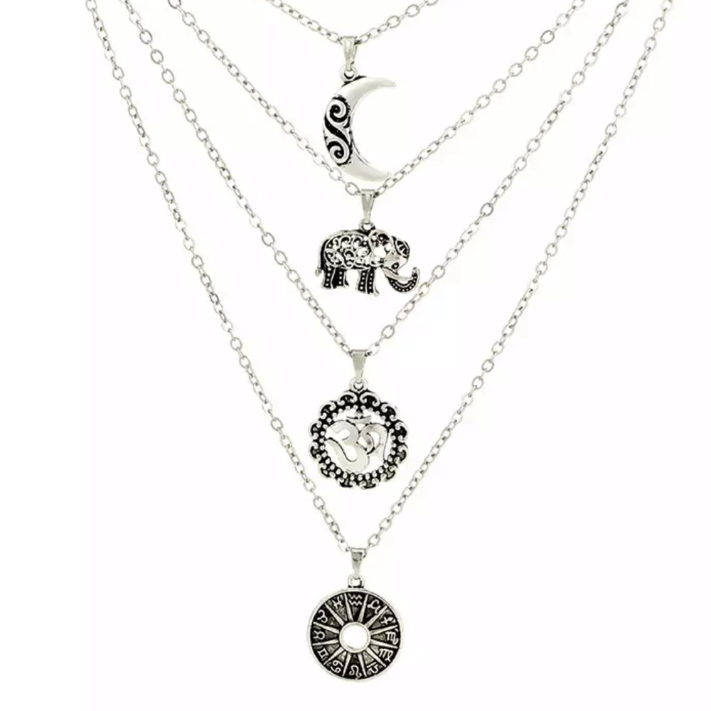 Elephant & Moon Layered Necklace - Picture 3 of 6